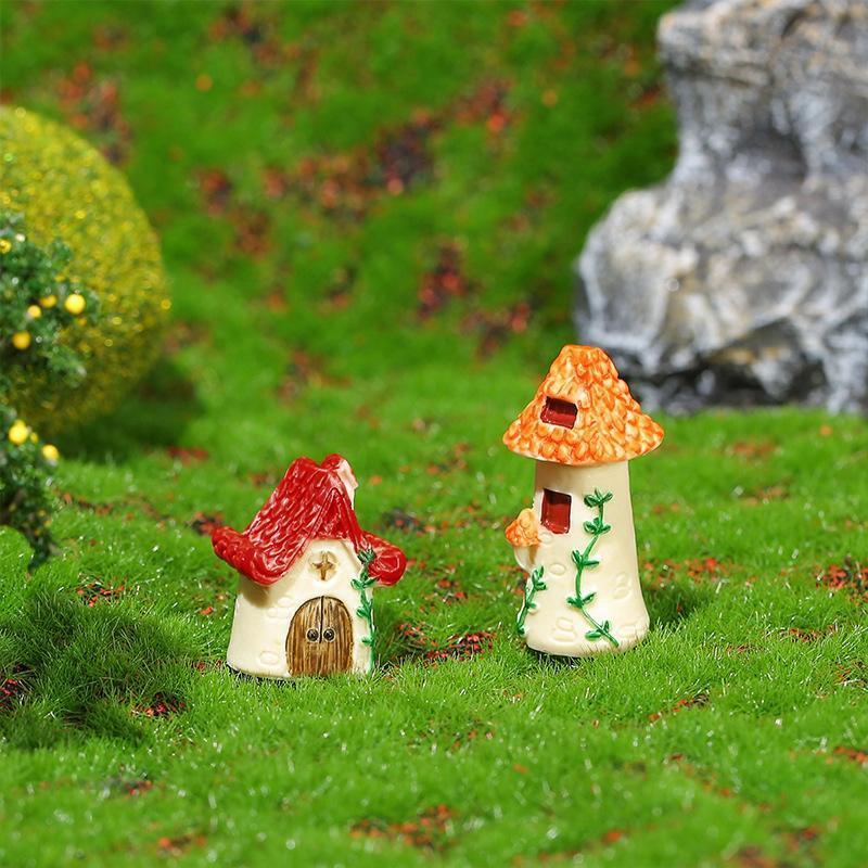 Miniature Decor Garden House Mini Fairy House Cottage Mushroom House Resin Craft - 2# Yellow