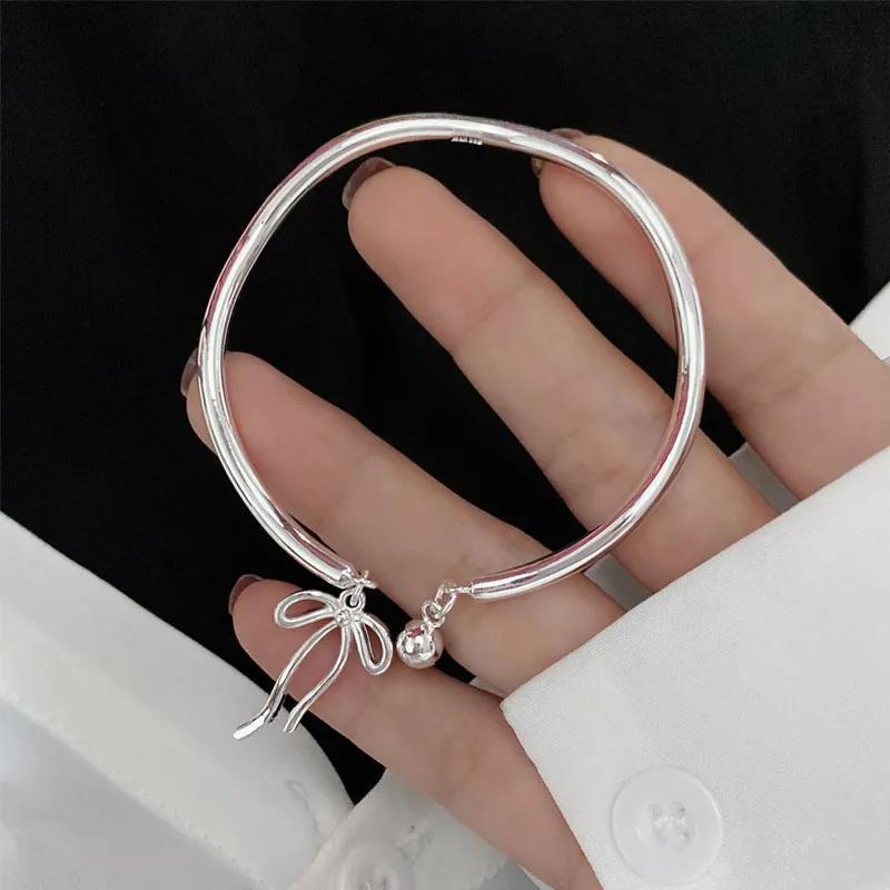 Bangle Bowknot Bells Bracelet Korean Opening Wrist Chain Women Silver Bracelet - Bell