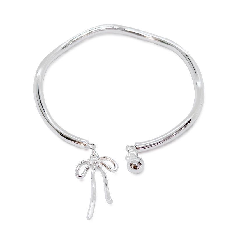Bangle Bowknot Bells Bracelet Korean Opening Wrist Chain Women Silver Bracelet - Bow tie