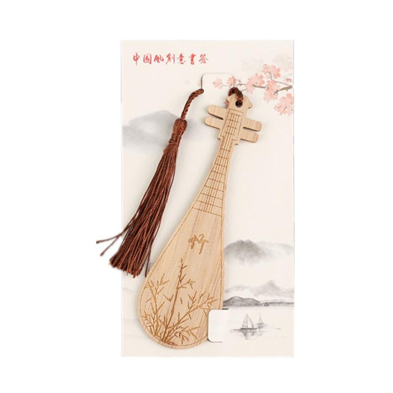 Chinese Style Bass Book Folder Book Clip Bamboo Bookmark Guitar Bookmark Lable - Pipa - Lan