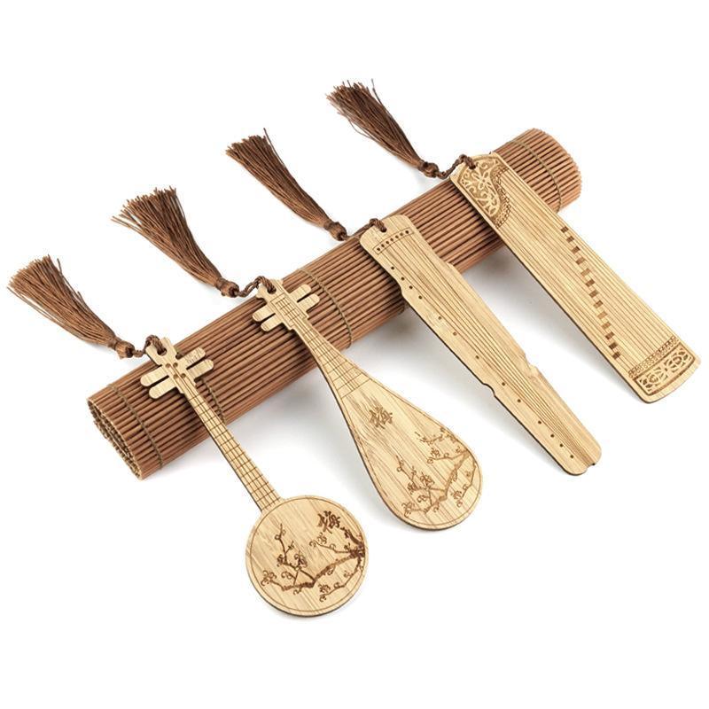 Chinese Style Bass Book Folder Book Clip Bamboo Bookmark Guitar Bookmark Lable - Pipa - Chrysanthemum