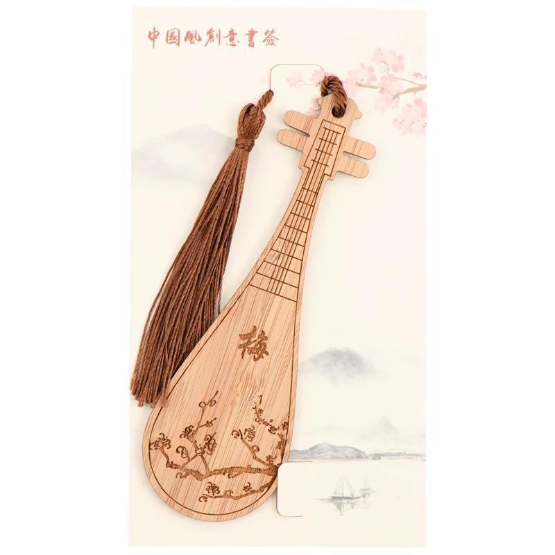 Chinese Style Bass Book Folder Book Clip Bamboo Bookmark Guitar Bookmark Lable - Pipa - Chrysanthemum