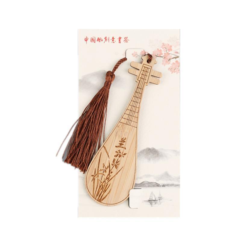 Chinese Style Bass Book Folder Book Clip Bamboo Bookmark Guitar Bookmark Lable - Ruan Pipa Bookmark - Bamboo