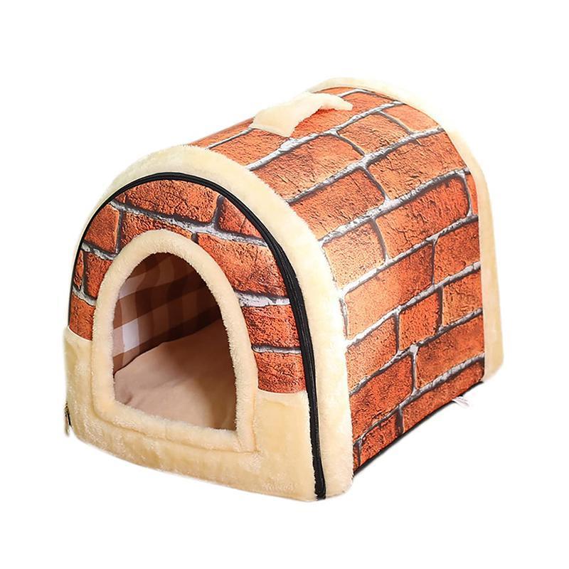 S Size Pet House Kennel Soft Igloo Beds Cave Cat Puppy Bed Warm Cushion Fold - Brown