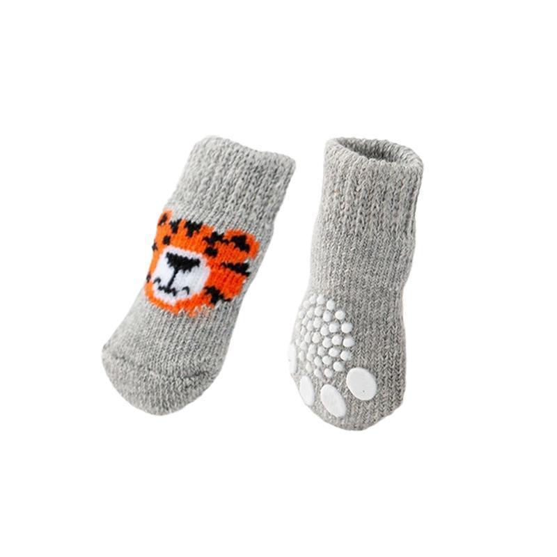 Non Slip Pet Socks for Dogs and Cats Knitted Paw Protector with Grips L Size - Blue bear