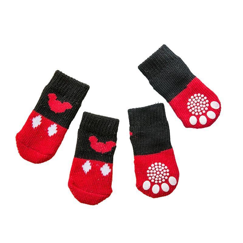 Dog Socks Non-Slip Grip Slip Anti-Slip - Puppy Cat Pet Shoes Slippers M Size - Grey stripes