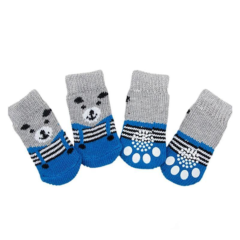 Dog Socks Non-Slip Grip Slip Anti-Slip - Puppy Cat Pet Shoes Slippers M Size - Grey stripes