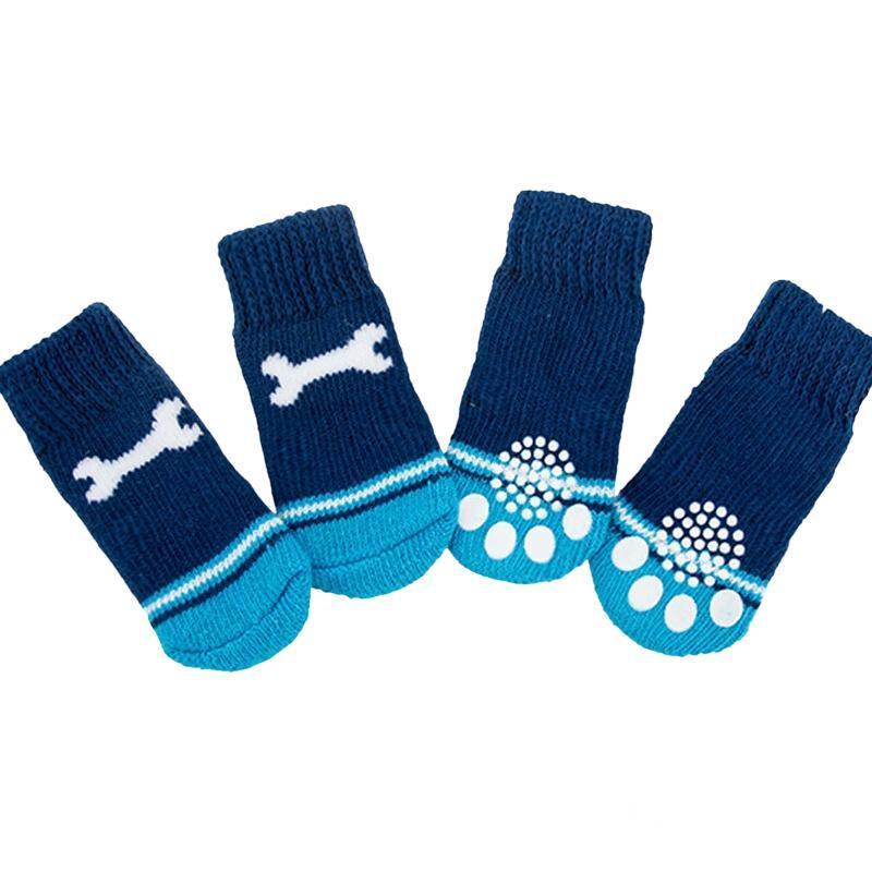 Non Slip Pet Socks for Dogs and Cats Knitted Paw Protector with Grips L Size - Grey stripes