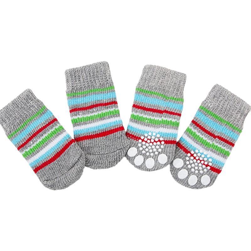 Non Slip Pet Socks for Dogs and Cats Knitted Paw Protector with Grips L Size - Blue bones