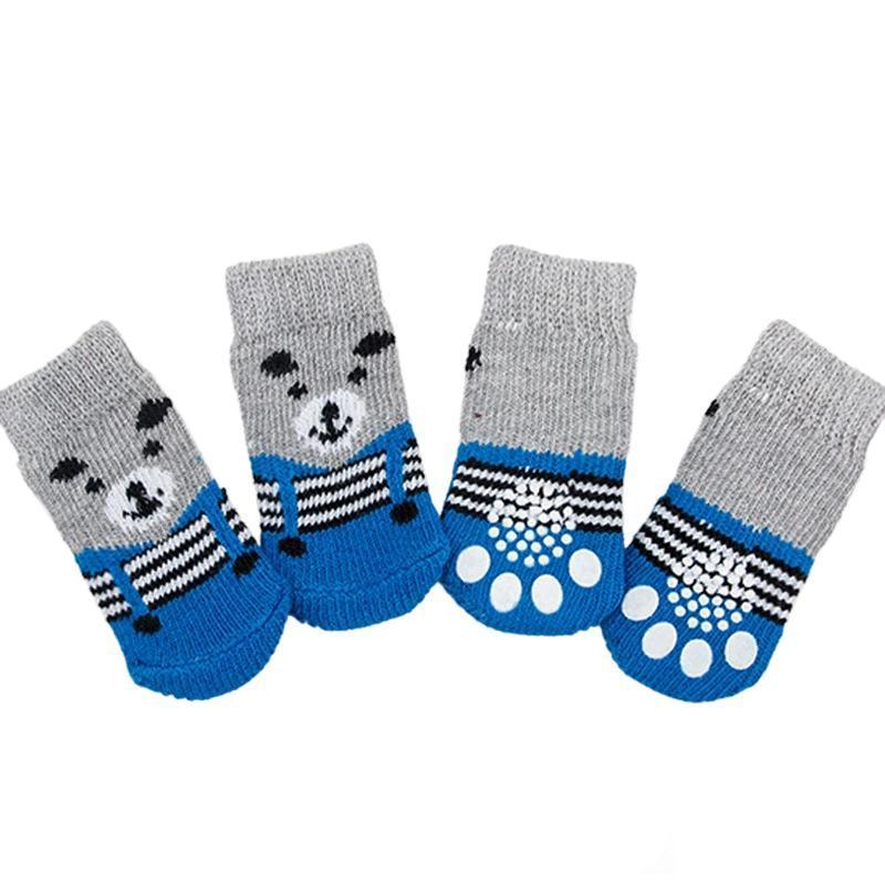 Non Slip Pet Socks for Dogs and Cats Knitted Paw Protector with Grips L Size - Grey tiger