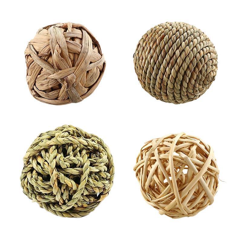 4/5PCS Pet Balls Rabbit Toys Bunny Straw Rattan Woven Chewing Ball Biting Toys - 5PCS