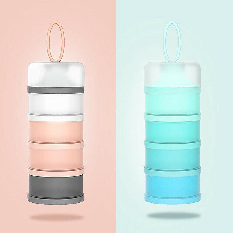 4-Layer Milk Powder Dispenser Bottle Container Food Storage Box Portable Stackable - Pink