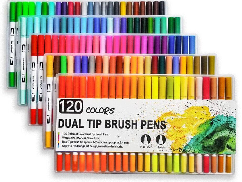 12-120 Watercolor Brush Pen Set Artist Sketch Marker - Black-36 Colours