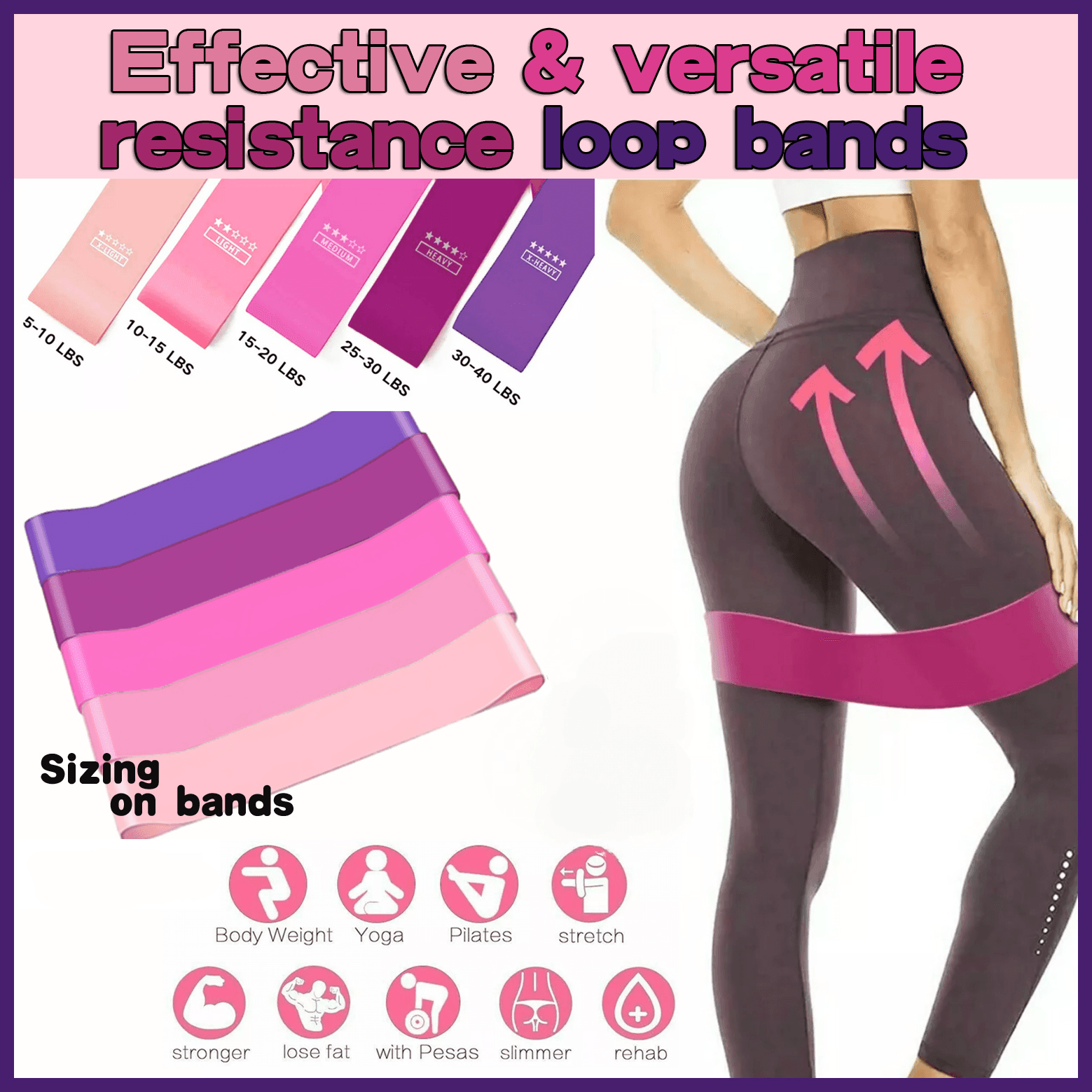 Exercise Resistance Bands Loop Power Strength Training Fitness Yoga Pilates Gym - Dark Pink (600*50*0.7MM)