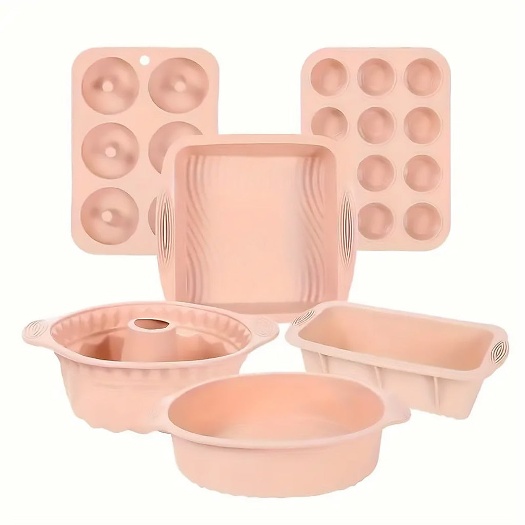 6PCS Silicone Cake Mould Set Baking Pans Nonstick Cupcake Cookie Tools Reusable - Grey