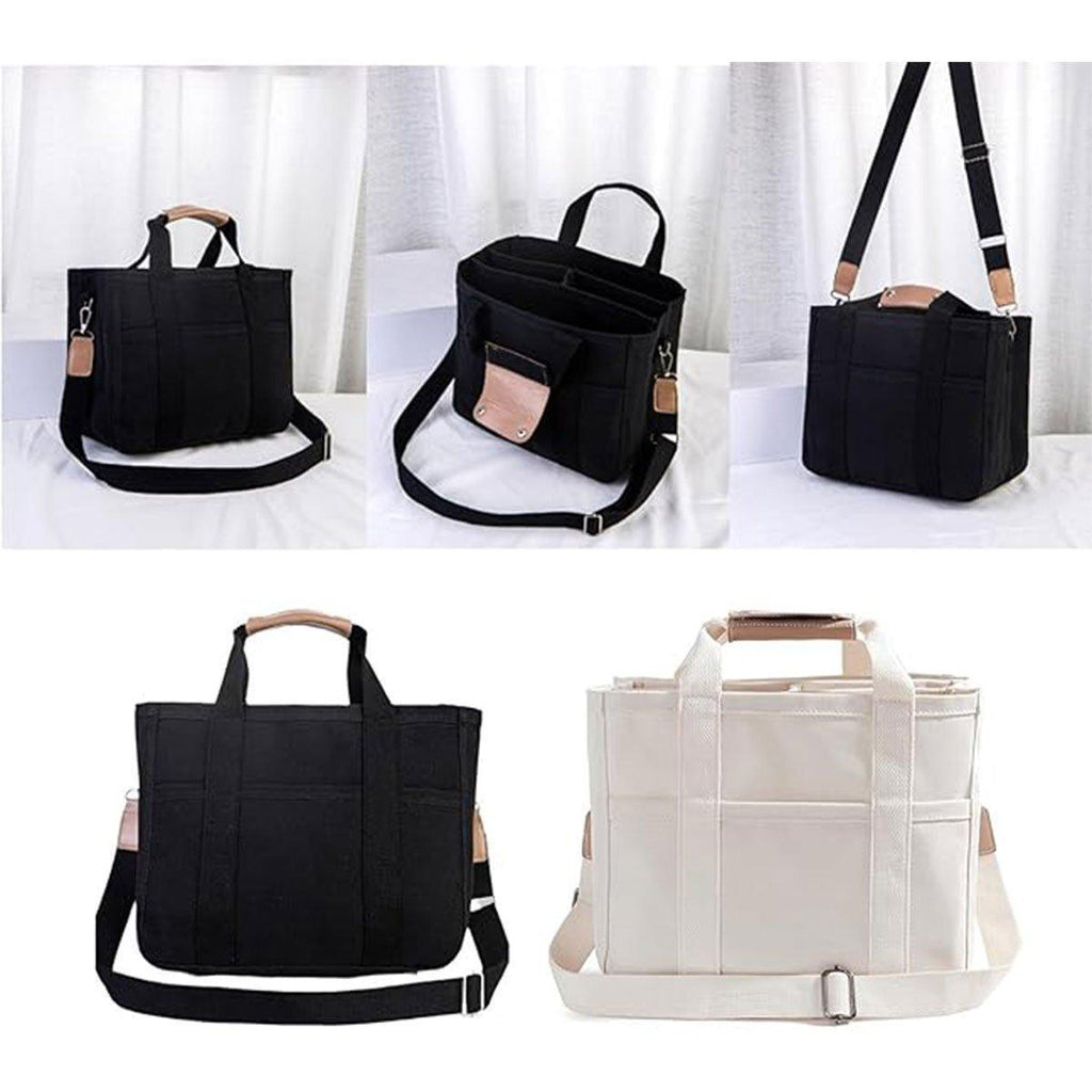 Stylish Multifunctional Mummy Bag Canvas Shoulder Crossbody Handheld Tote Bag - Beige