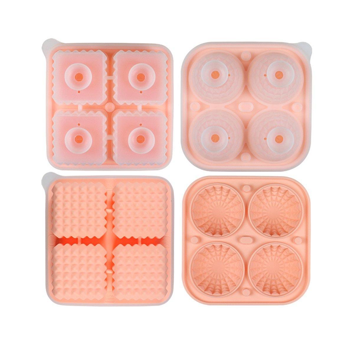 2PCS Silicone Ice Cube Tray Round and Square Ice Ball Maker for Whiskey Cocktails - Blue