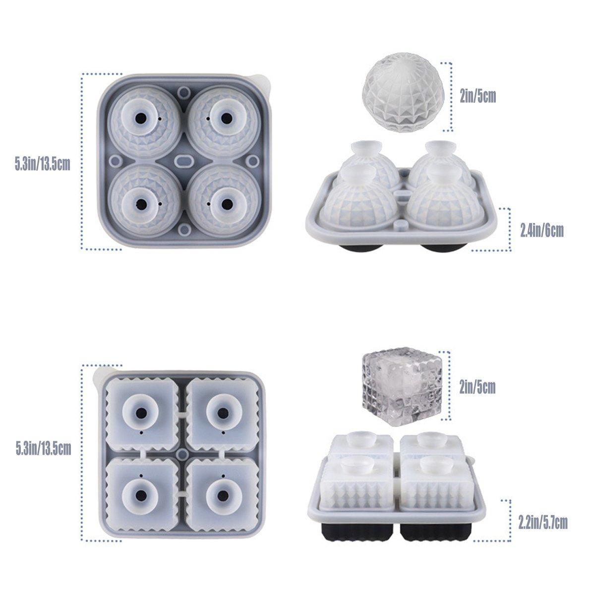 2PCS Silicone Ice Cube Tray Round and Square Ice Ball Maker for Whiskey Cocktails - Pink