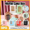 50 Pack Premium Cupcake Boxes with Window Thickened Cardboard Muffin Holders - Blue