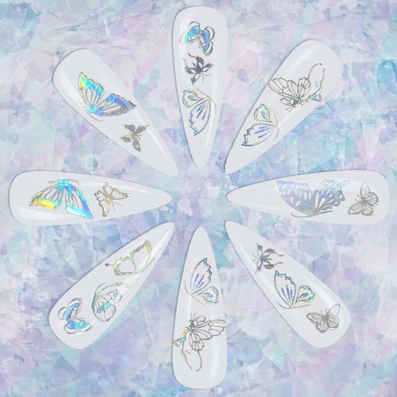 3D Nail Butterfly Design Sticker Decor Decal Holographic Laser Nail Art Sticker - Gold L-02