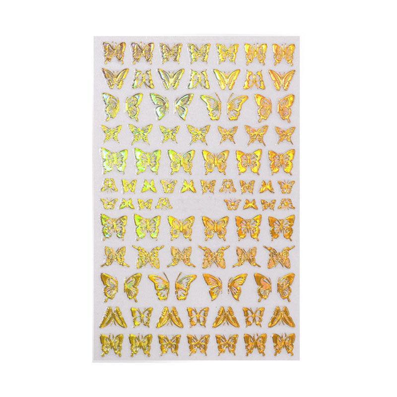 3D Nail Butterfly Design Sticker Decor Decal Holographic Laser Nail Art Sticker - Gold L-03