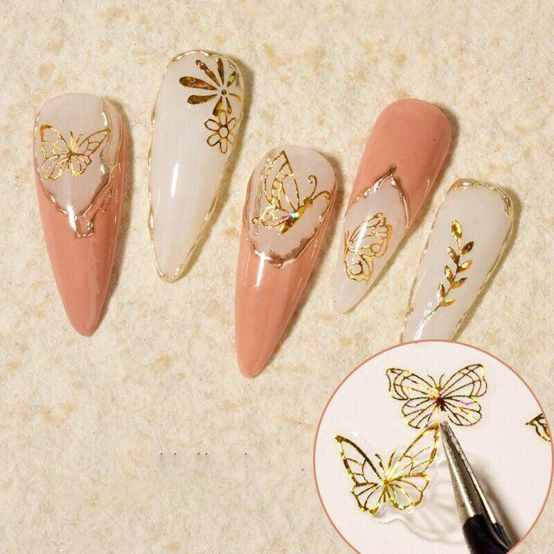 3D Nail Butterfly Design Sticker Decor Decal Holographic Laser Nail Art Sticker - Gold L-04
