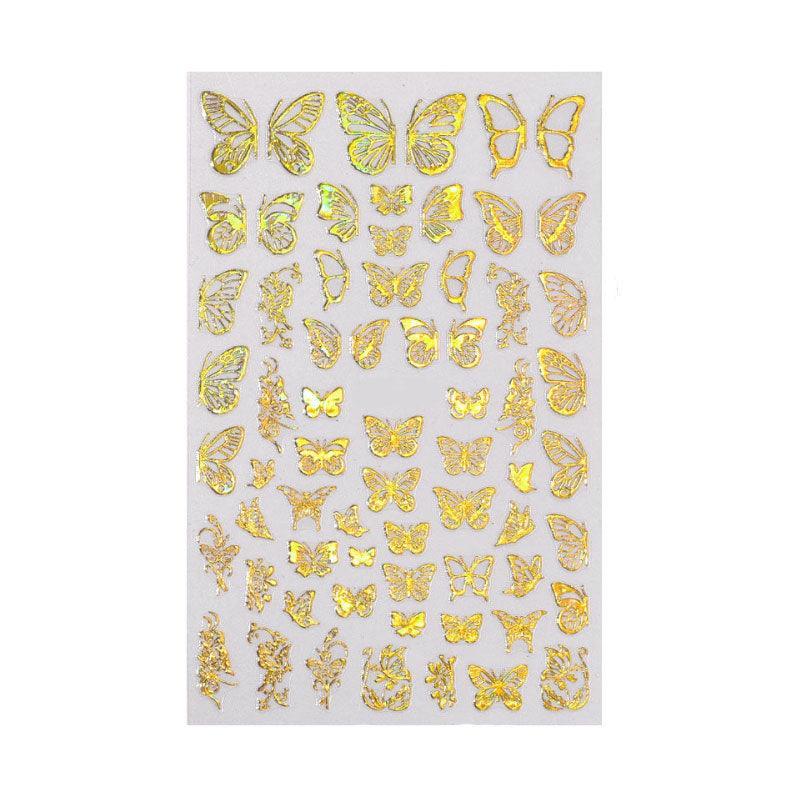 3D Nail Butterfly Design Sticker Decor Decal Holographic Laser Nail Art Sticker - Gold L-04