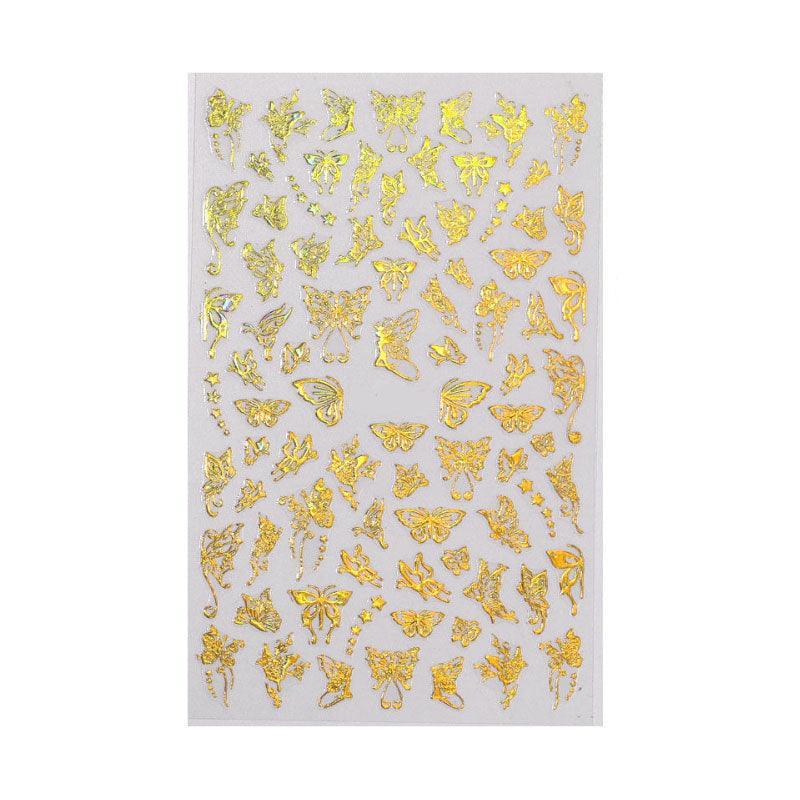 3D Nail Butterfly Design Sticker Decor Decal Holographic Laser Nail Art Sticker - Gold L-04