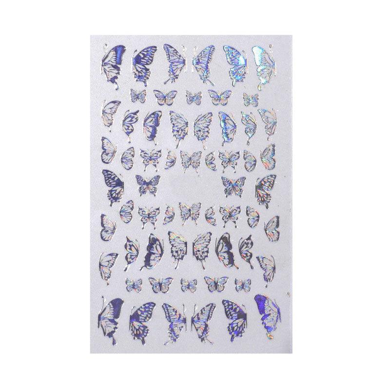 3D Nail Butterfly Design Sticker Decor Decal Holographic Laser Nail Art Sticker - Silver L-02