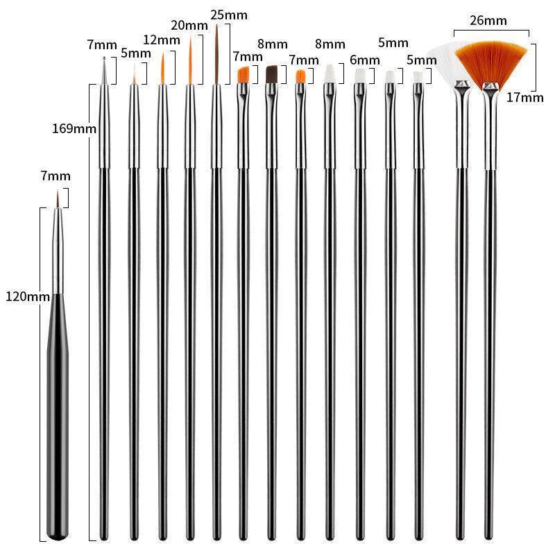 Nail Art Design Brushes Dotting Pen Tool Set Painting Uv Gel Drawing Brush 15Pcs - White