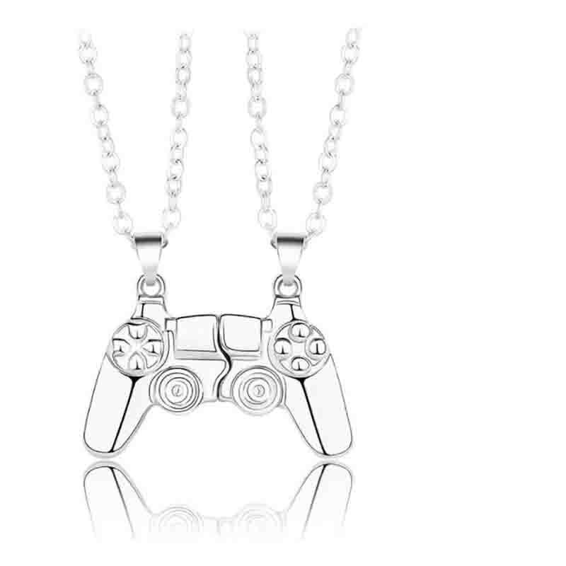 Matching Gamer Controller Necklace for Couples or Friends Pendant Gift Set - Gold and Silver