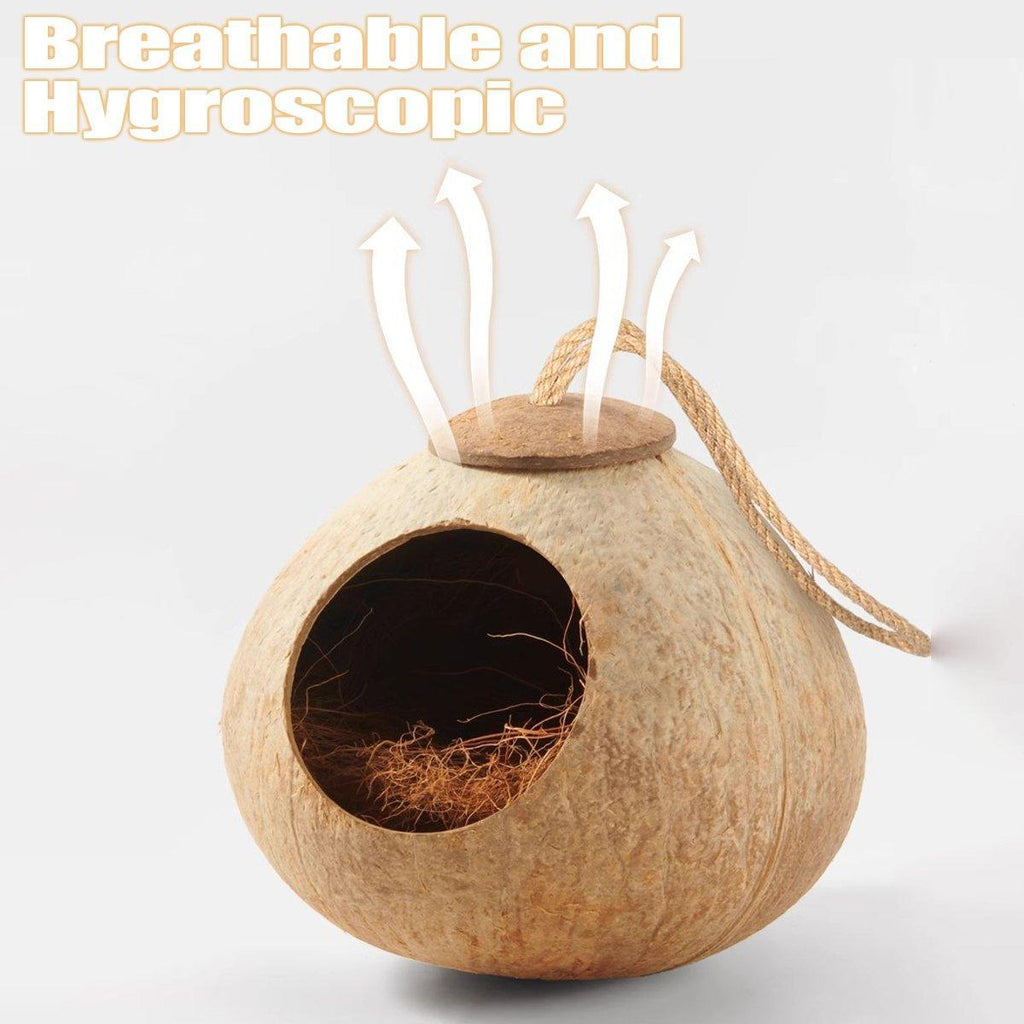 Natural Coconut Bird Nest Cage Pet Parrot Parakeet Safe Hut Feeder Shell Home - Stairs type