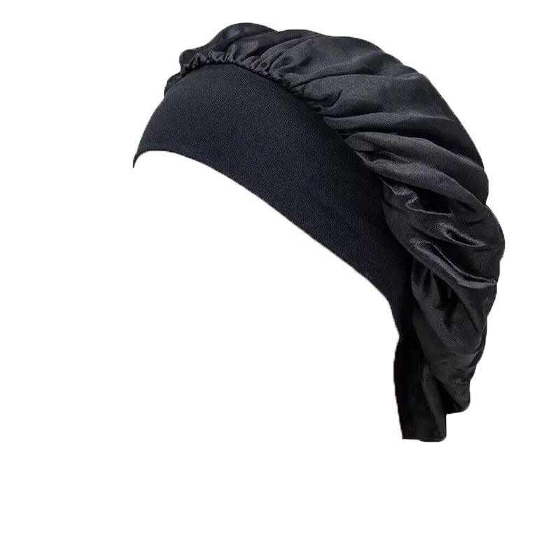 Sleeping Bonnet Hair Wrap Silk Satin Cap Women Elastic Night Soft Hat Headwear - Rose Red