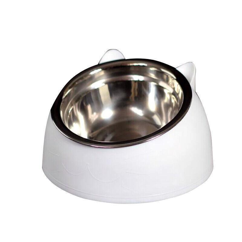 Pet Dog Cat Food Bowl Raised No Slip Stainless Steel Tilted Water Food Feeder - Blue