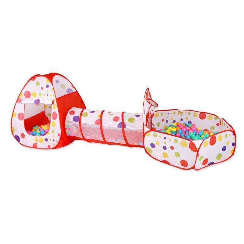3 in 1 Play Tent Set with Tunnel and Ball Pit for Indoor and Outdoor Fun - Yellow Tent