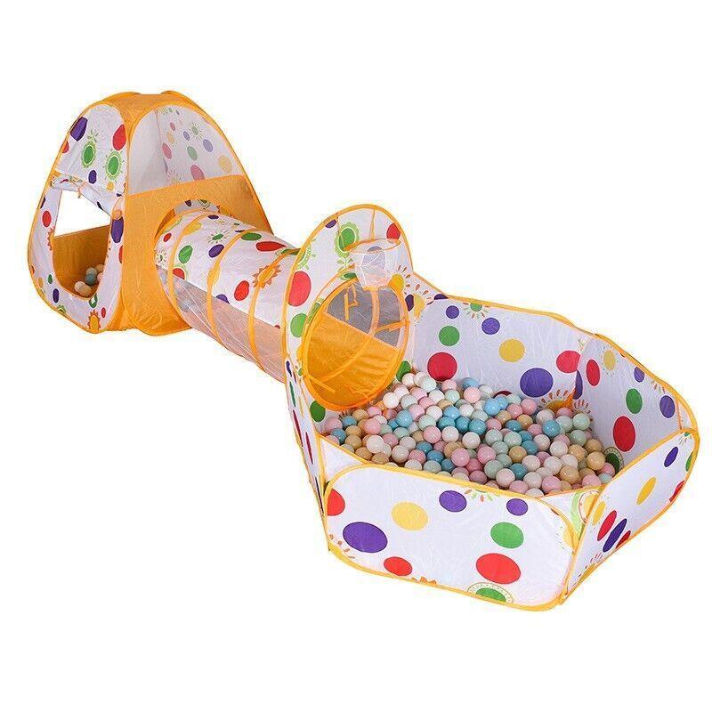 3 in 1 Play Tent Set with Tunnel and Ball Pit for Indoor and Outdoor Fun - Yellow Tent