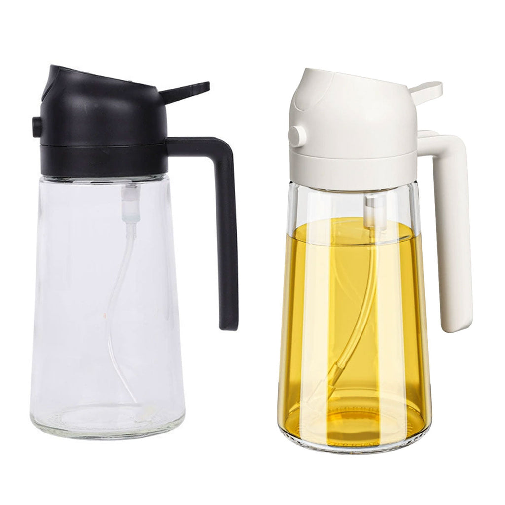 2-in-1 470ml Glass Oil Bottle Spray Pour Automatic Pressure Control Kitchen Tool - Black