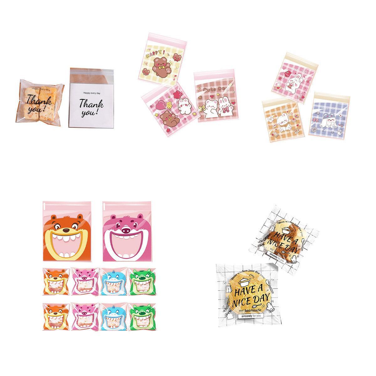 500 Pack Self Adhesive Cookie Packaging Bags Vibrant Designs OPP Material - Big Mouth Cartoon 10*10*3cm