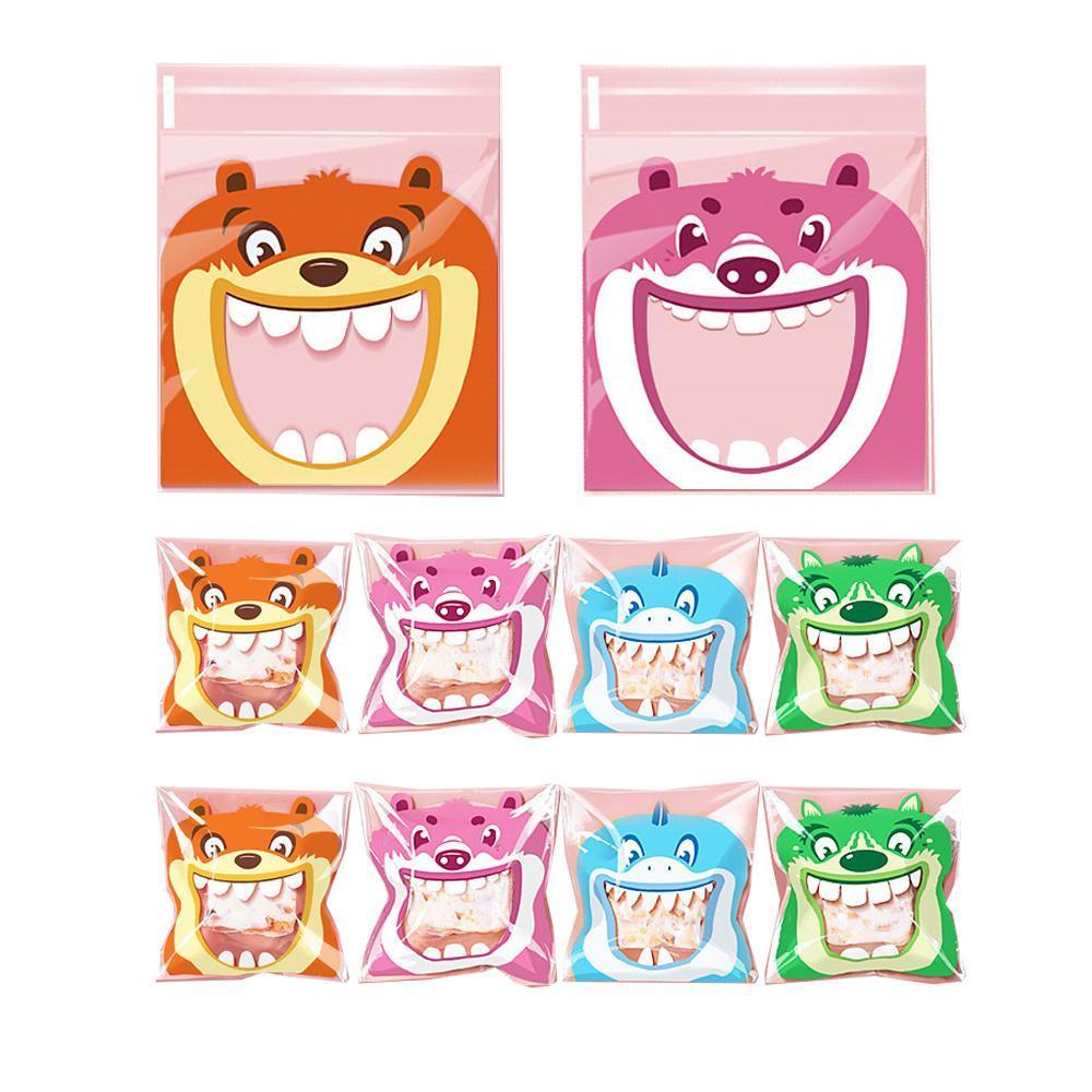 500 Pack Self Adhesive Cookie Packaging Bags Vibrant Designs OPP Material - Cute 10*10*3cm