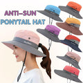 Women Wide Brim Ponytail Hat Sun Protect Visor Summer Beach Cap Anti Uv Floppy - Orange