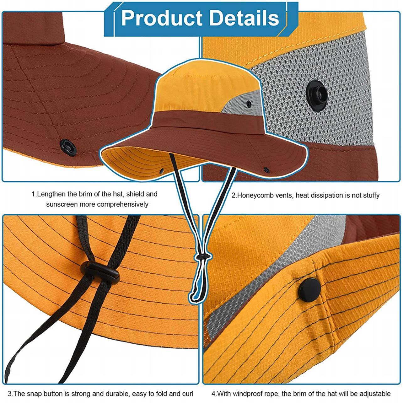 Women Wide Brim Ponytail Hat Sun Protect Visor Summer Beach Cap Anti Uv Floppy - Orange