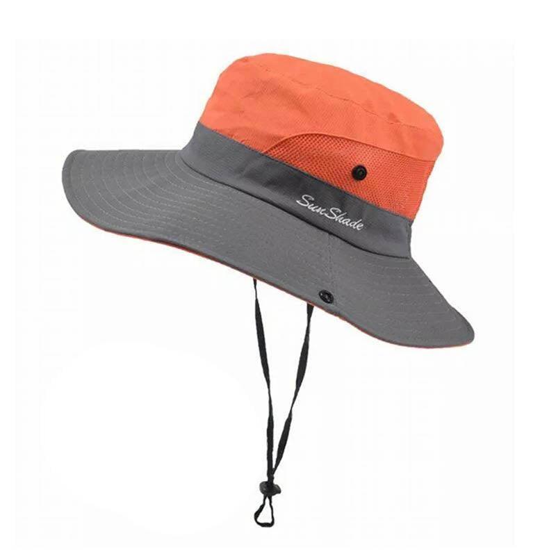 Women Wide Brim Ponytail Hat Sun Protect Visor Summer Beach Cap Anti Uv Floppy - Orange