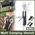 6in1 Portable Folding Knife Fork Spoon Set Outdoor Multi Functional Tableware - Black