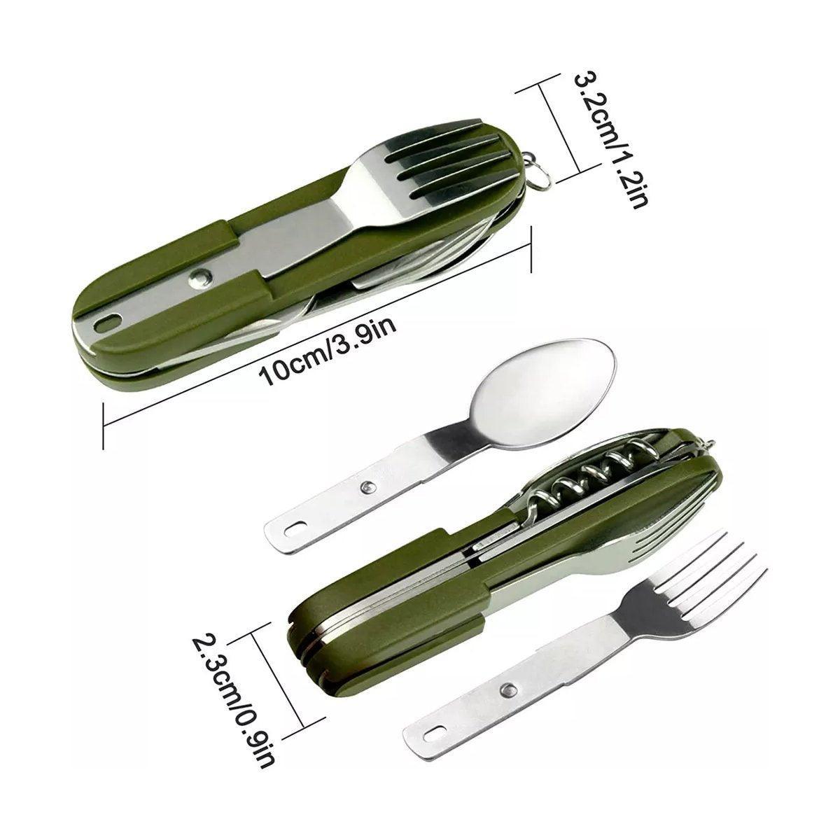 6in1 Portable Folding Knife Fork Spoon Set Outdoor Multi Functional Tableware - Green