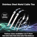 20X Stainless Steel Cable Ties S304 Marine Grade Zip Strap Locking Wrap 100-800Mm - 4.6*700mm