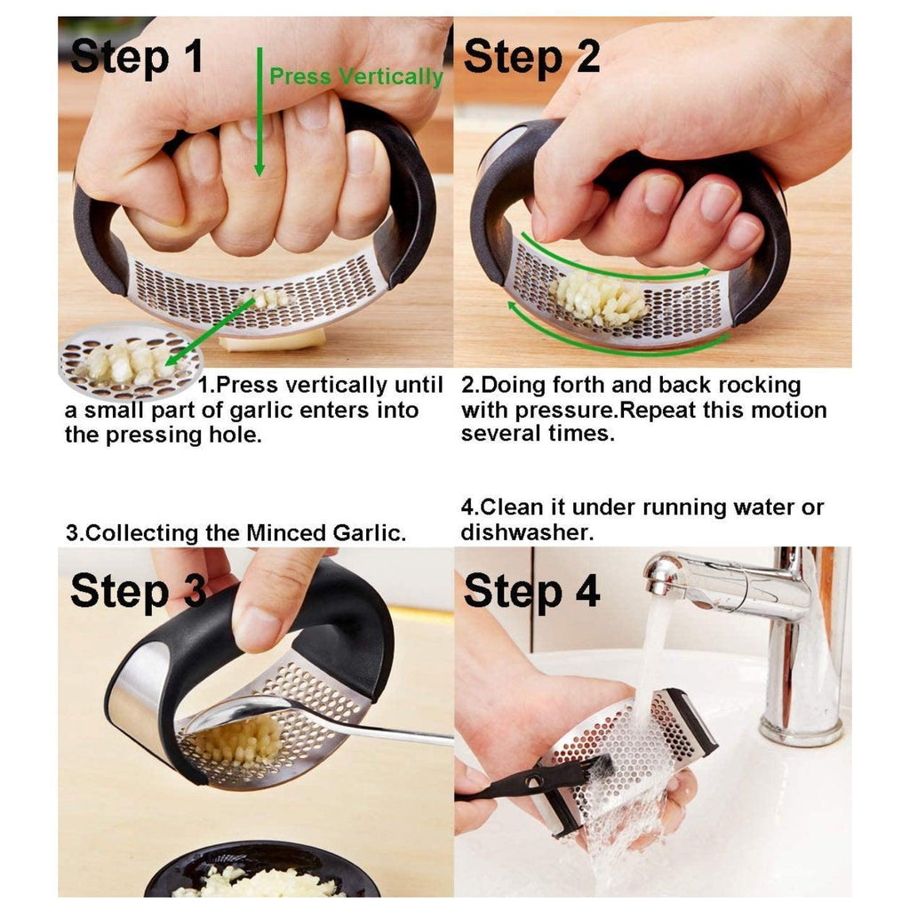 Stainless Steel Garlic Masher Press Crusher Squeezer Masher Kitchen Gadget - Silver