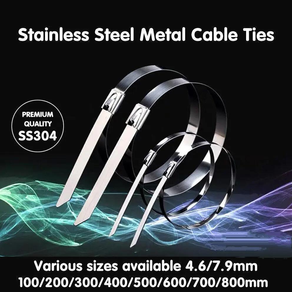 100x Stainless Steel Cable Ties SS304 Marine Grade Zip Strap Locking Wrap 100-800mm - 7.9*150mm