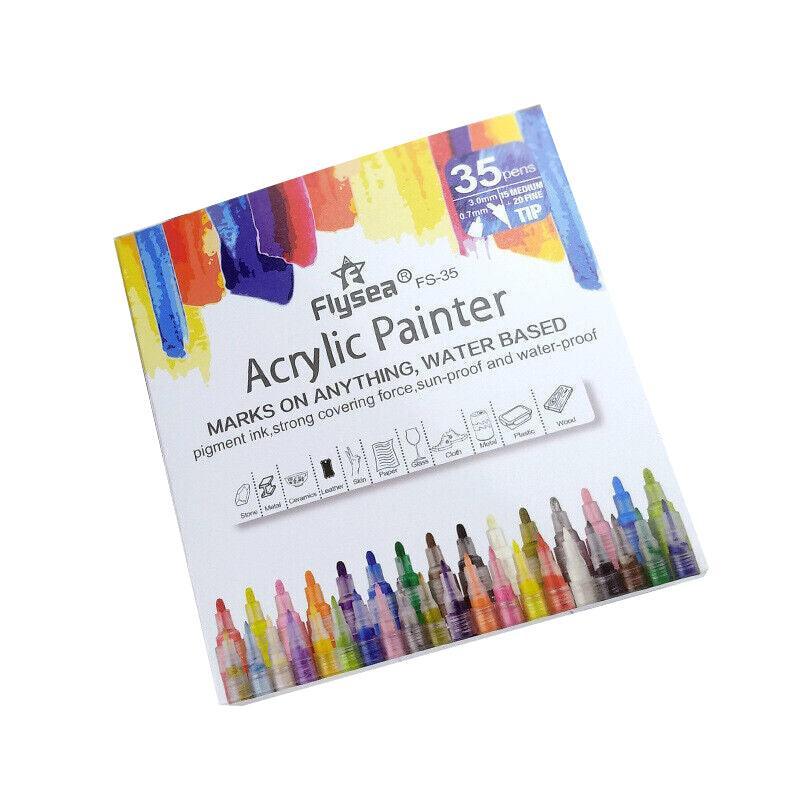 Flysea 12-80 Colours Acrylic Paint Pens Painting Stone Ceramic Glass Markers 0.7 - 12-Colour Set