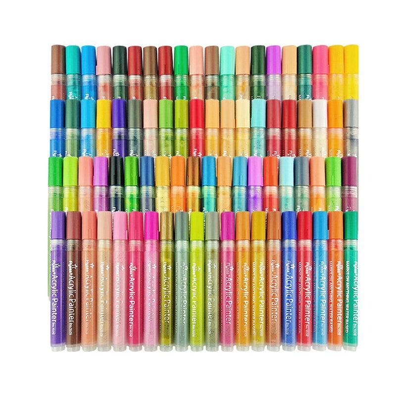 Flysea 12-80 Colours Acrylic Paint Pens Painting Stone Ceramic Glass Markers 0.7 - Black*6 Set