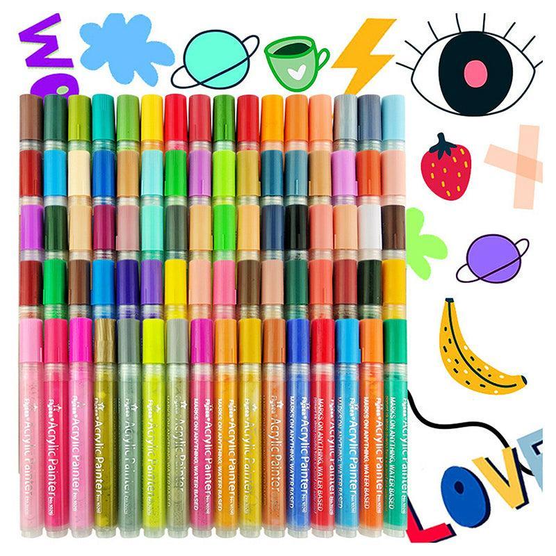 Flysea 12-80 Colours Acrylic Paint Pens Painting Stone Ceramic Glass Markers 0.7 - Black*6 Set